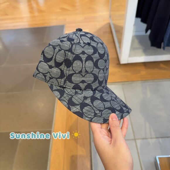 NWT COACH Baseball Hat Chambray Jacquard SIG C Leather Strap CI496 M/L - Picture 5 of 8